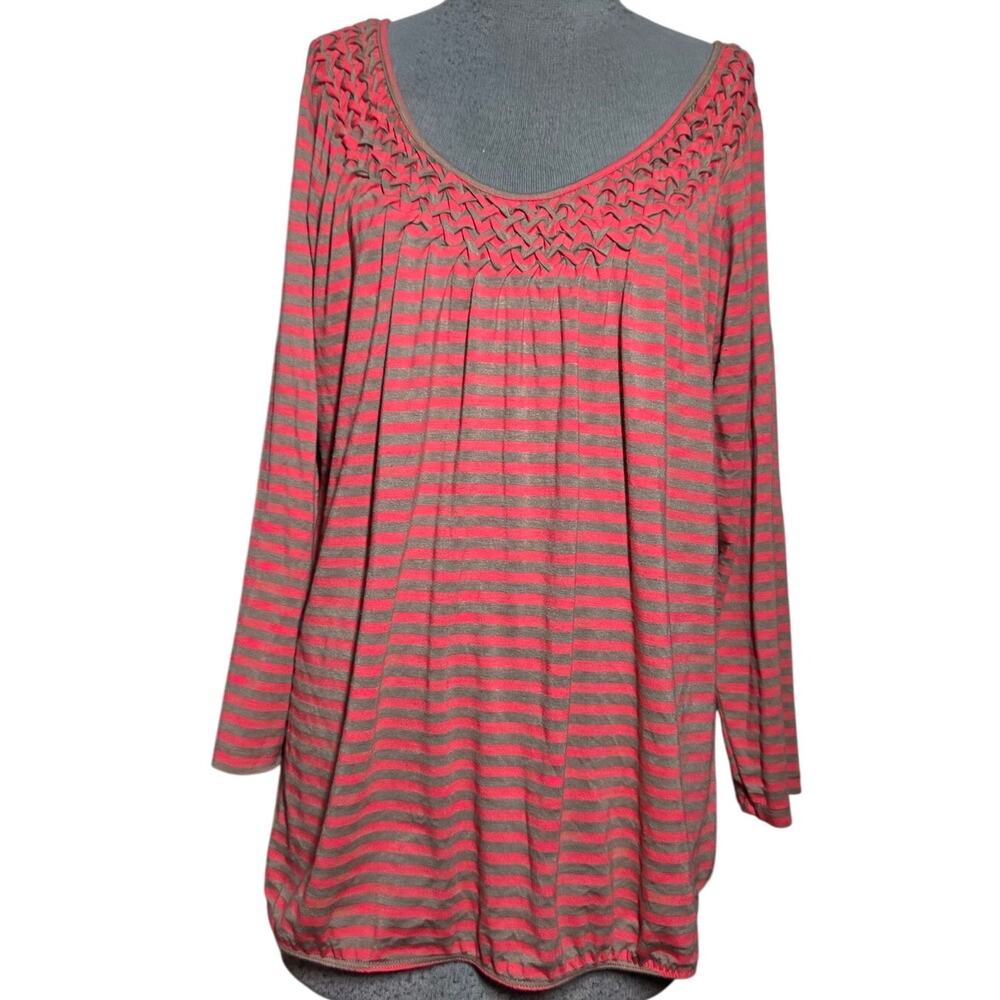 Stripped Tan and Coral Top Size XL